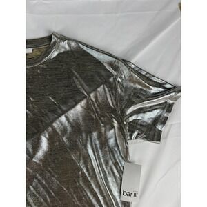 Bar‎ III Women's Metallic Gold Silver Short Sleeve Crew Neck T-Shirt PET/MED